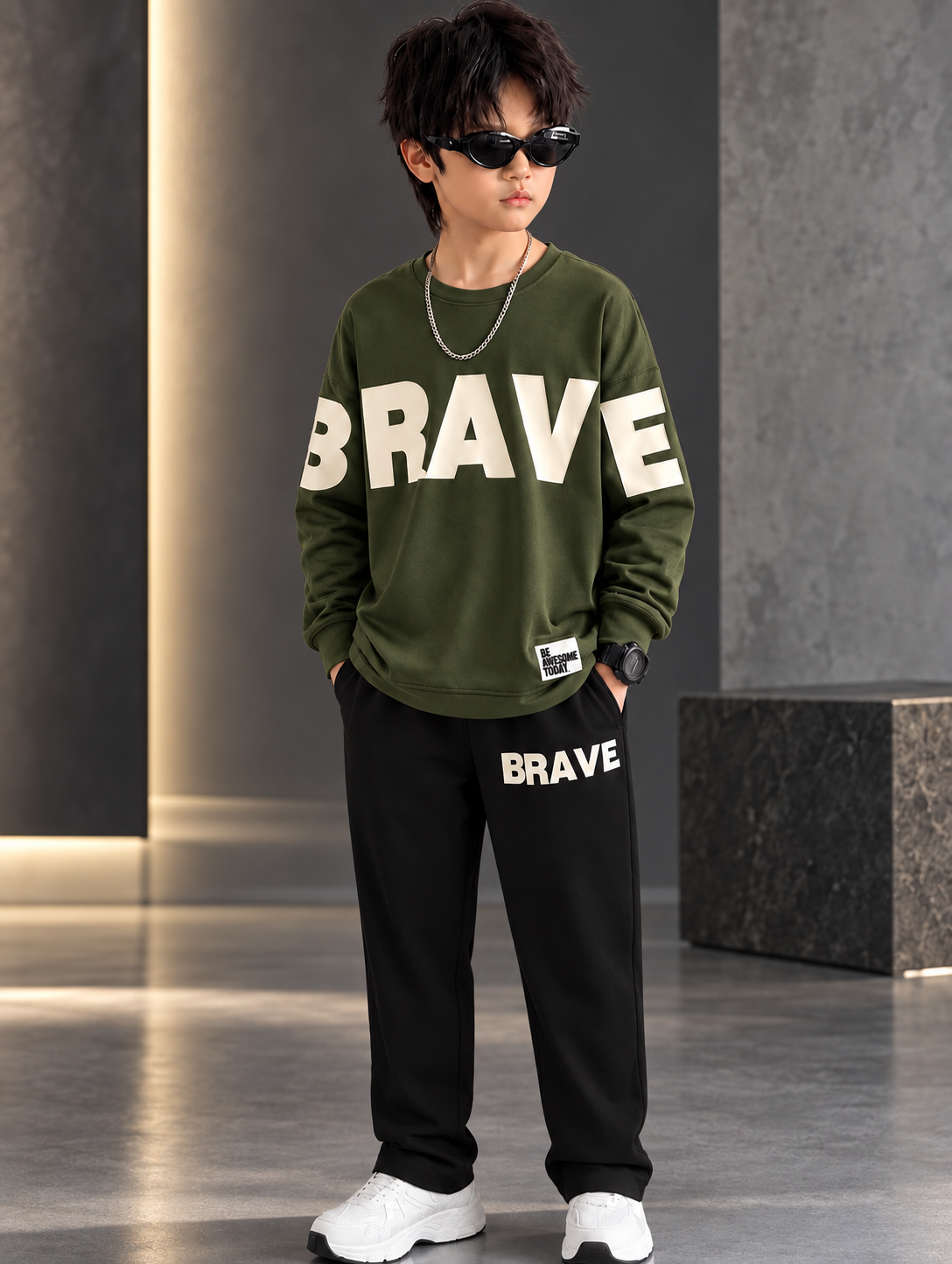 Kids BRAVE Winter Fleece Tracksuit – Premium 2-Piece Set