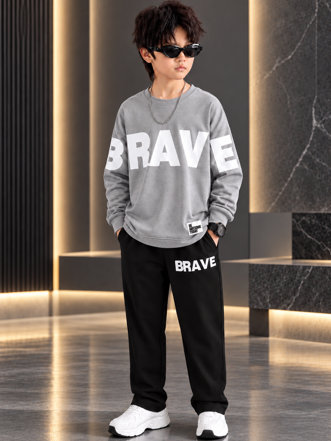 Kids BRAVE Winter Fleece Tracksuit – Premium 2-Piece Set