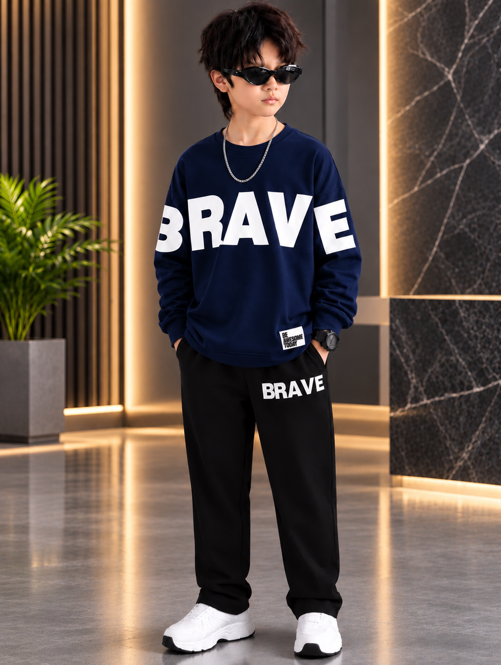 Kids BRAVE Winter Fleece Tracksuit – Premium 2-Piece Set