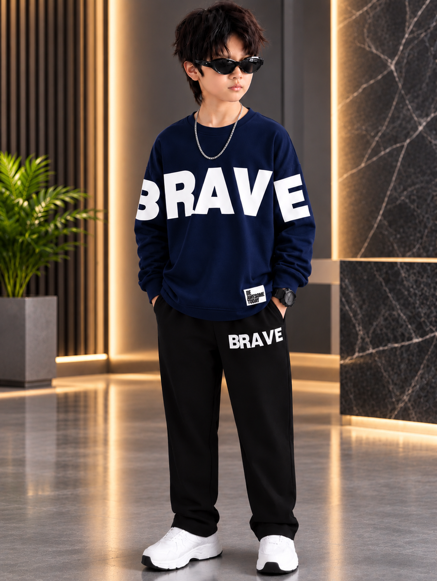 Kids BRAVE Winter Fleece Tracksuit – Premium 2-Piece Set