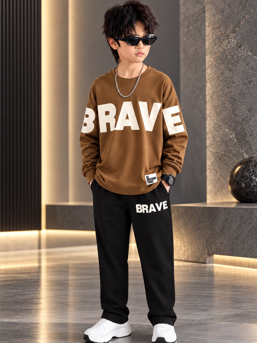 Kids BRAVE Winter Fleece Tracksuit – Premium 2-Piece Set