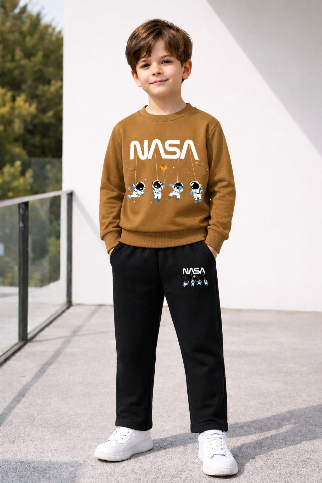 Kids NASA Winter Tracksuit 2 Piece Set – Printed Sweatshirt & Jogger Pants | Warm Casual Outfit for Boys | Stylish Space Design