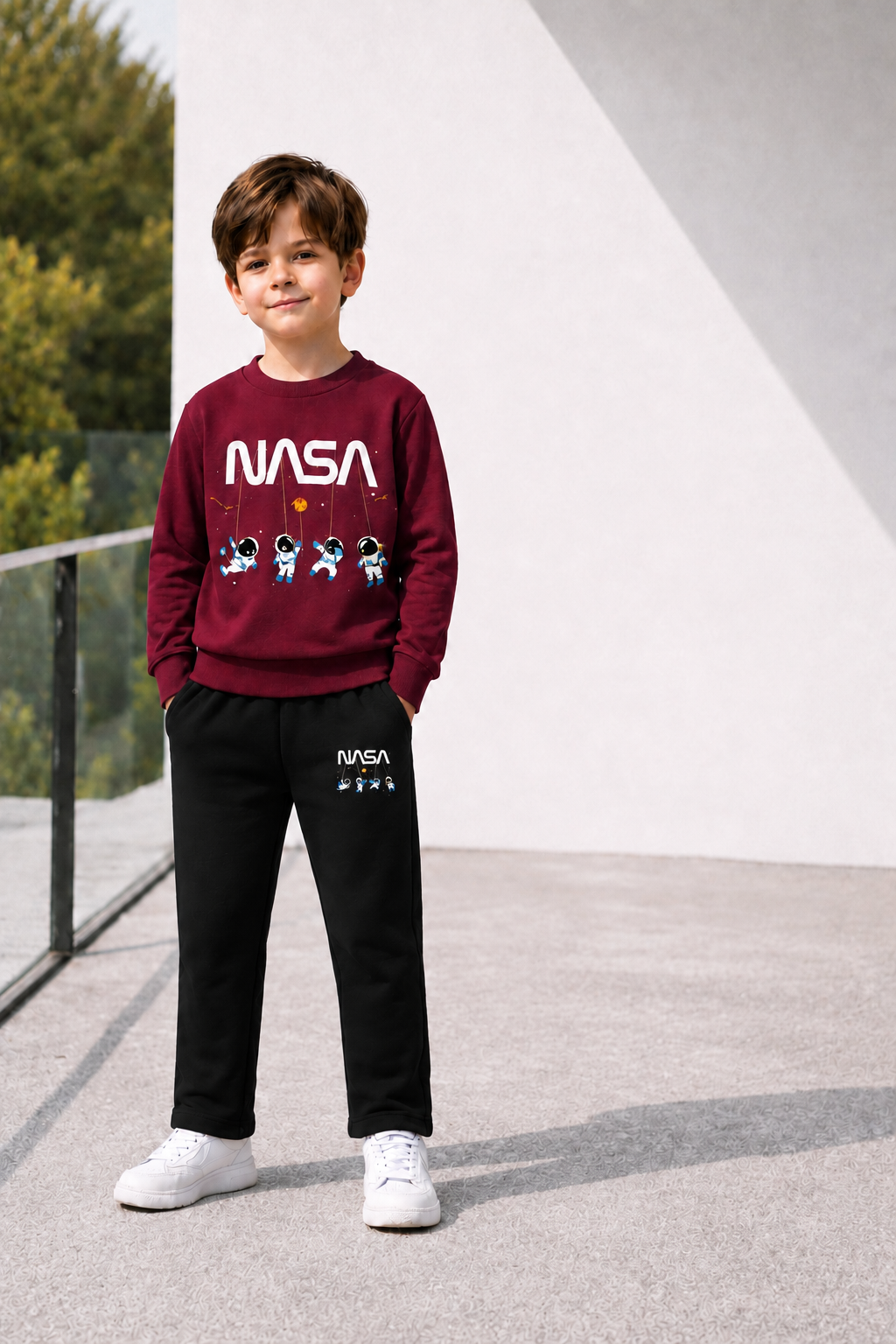Kids NASA Winter Tracksuit 2 Piece Set – Printed Sweatshirt & Jogger Pants | Warm Casual Outfit for Boys | Stylish Space Design