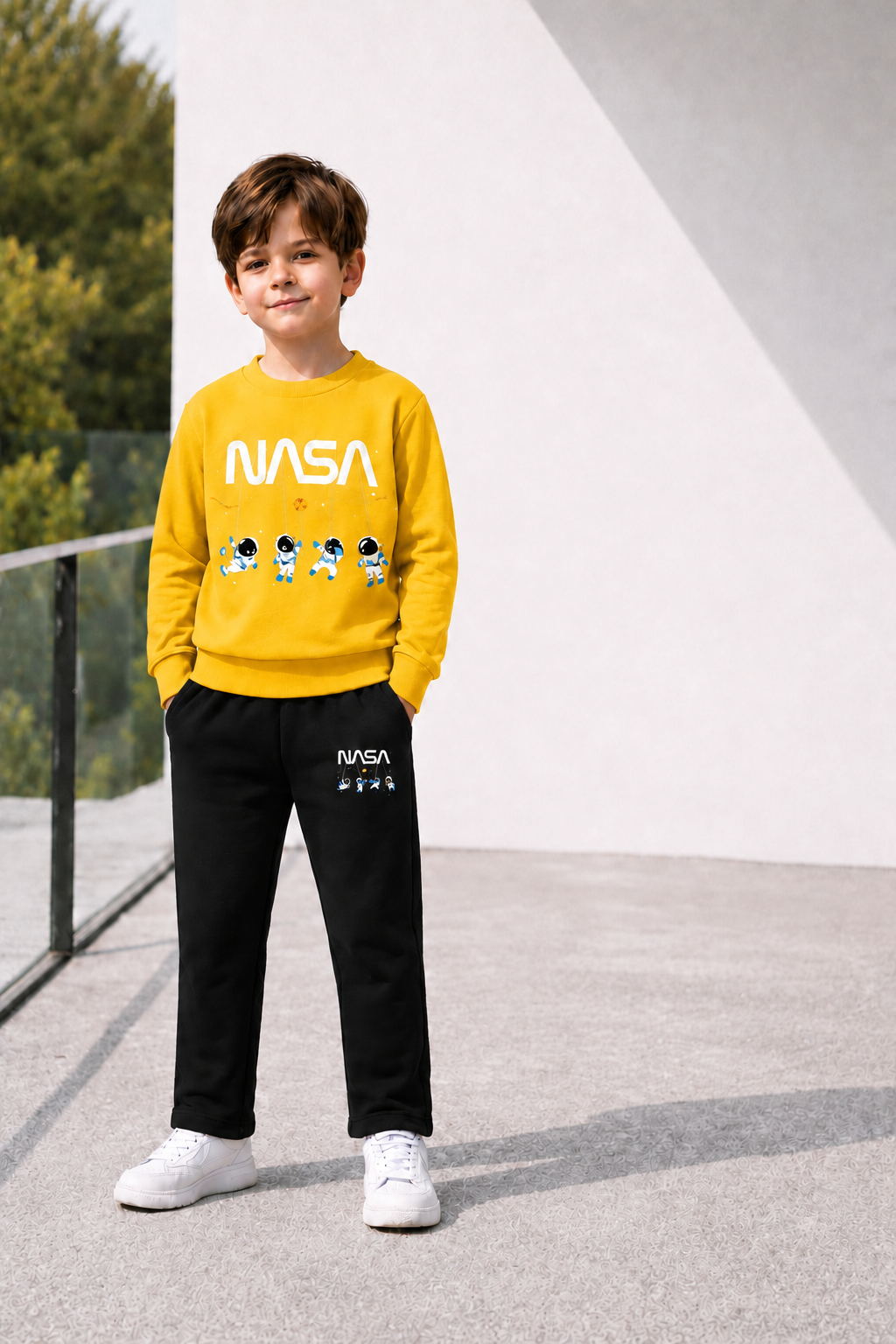 Kids NASA Winter Tracksuit 2 Piece Set – Printed Sweatshirt & Jogger Pants | Warm Casual Outfit for Boys | Stylish Space Design