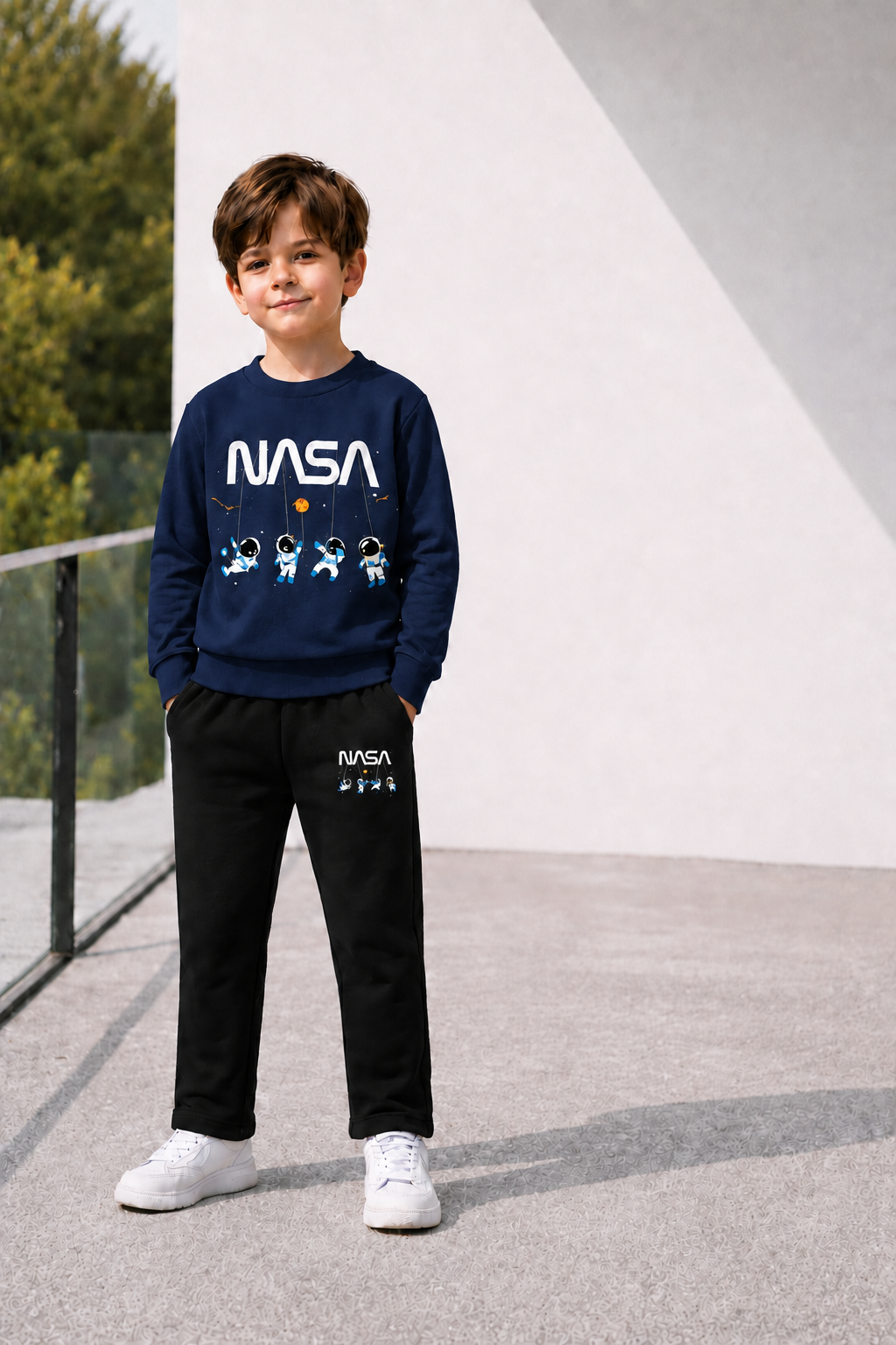 Kids NASA Winter Tracksuit 2 Piece Set – Printed Sweatshirt & Jogger Pants | Warm Casual Outfit for Boys | Stylish Space Design
