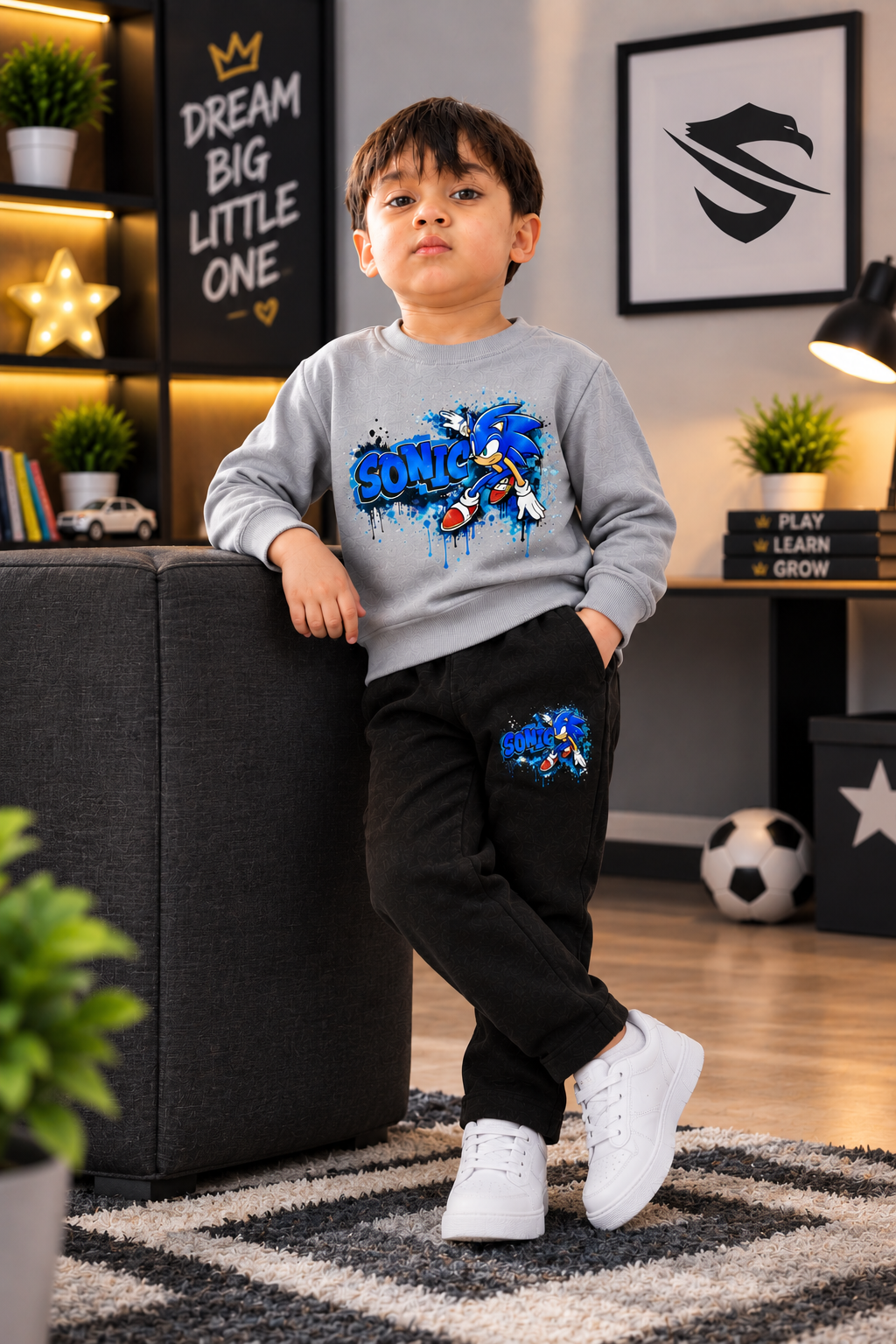 Kids Sonic DTF Printed Winter Fleece Tracksuit – Sweatshirt & Trouser Set