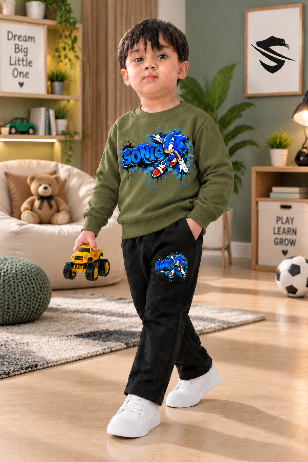 Kids Sonic DTF Printed Winter Fleece Tracksuit – Sweatshirt & Trouser Set