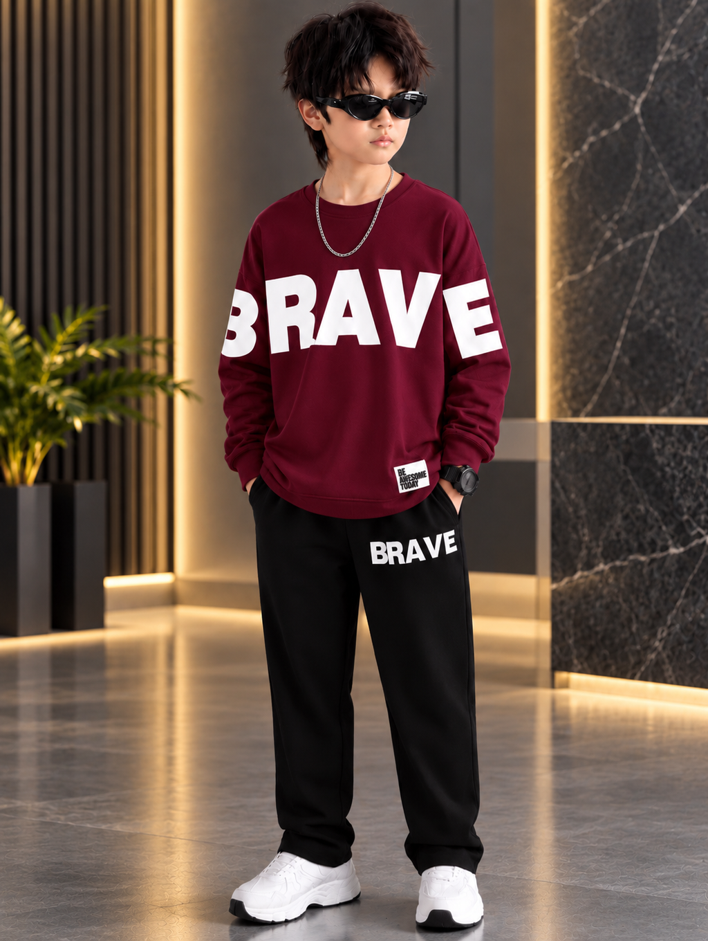 Kids BRAVE Winter Fleece Tracksuit – Premium 2-Piece Set