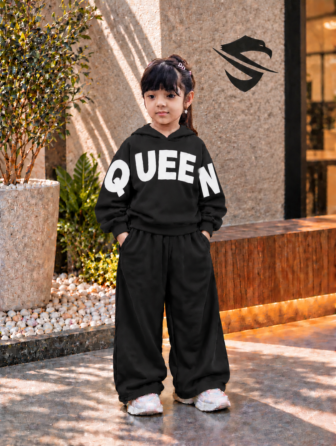 👑 BLACK Queen Kids Tracksuit Set | Stylish & Comfortable Girls Winter Wear ✨